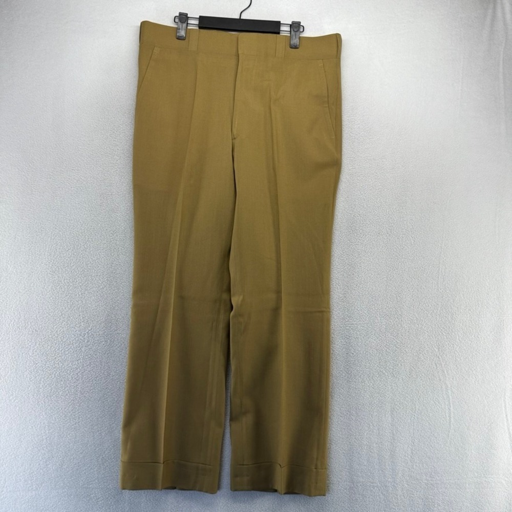 Vintage Corbin Slacks mens Fit 35x29 Brown Talon Wool Cuffed 70s Pants Deadstock